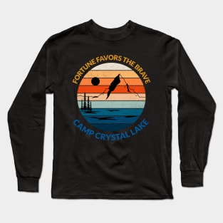 Fortune Favors the Brave Camp Crystal Lake Retro Halloween Design Long Sleeve T-Shirt